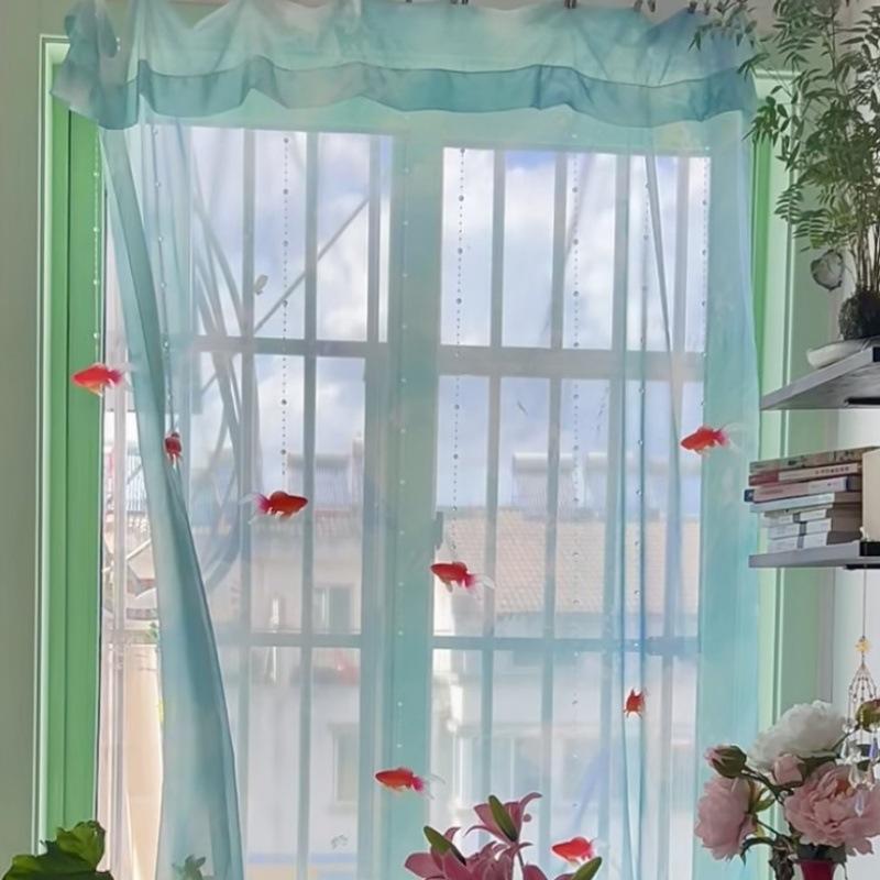 Curtain Sheer Voile - Light Blue Solid Sheer Voile Window