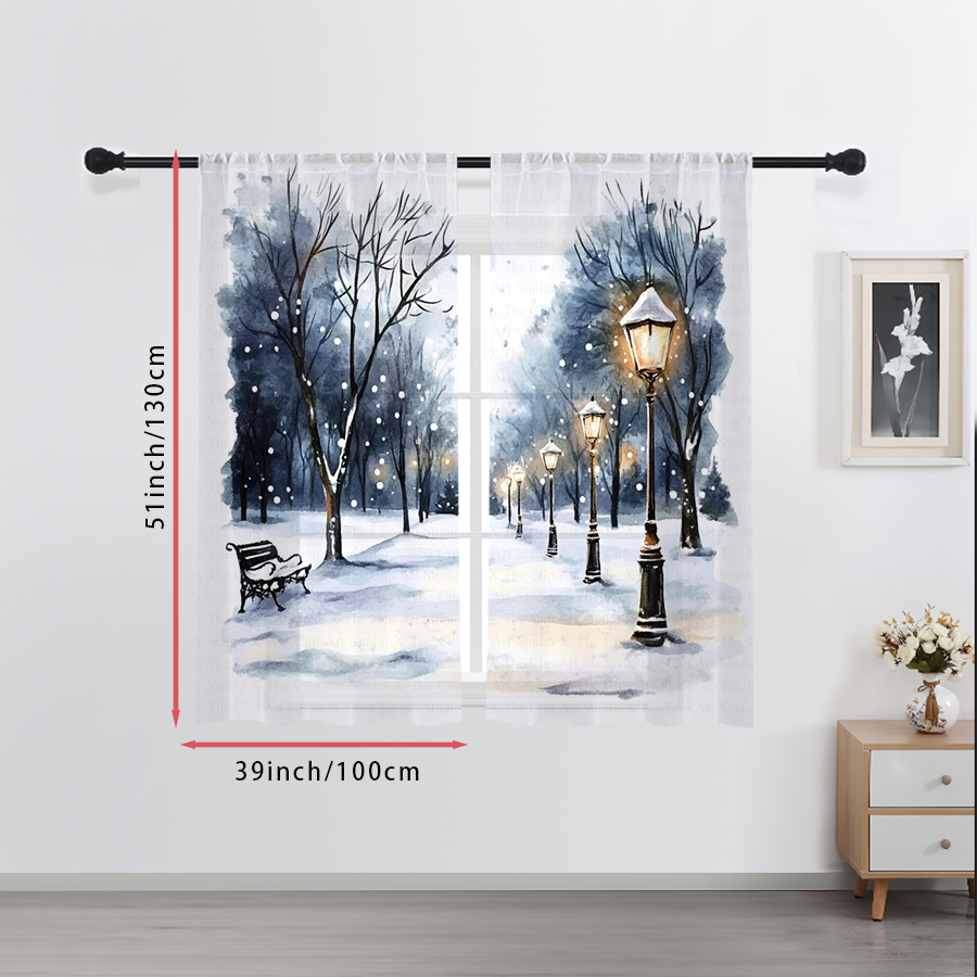 Curtain Sheer Voile - 2PCS Sheer Curtains Winter Snow Street