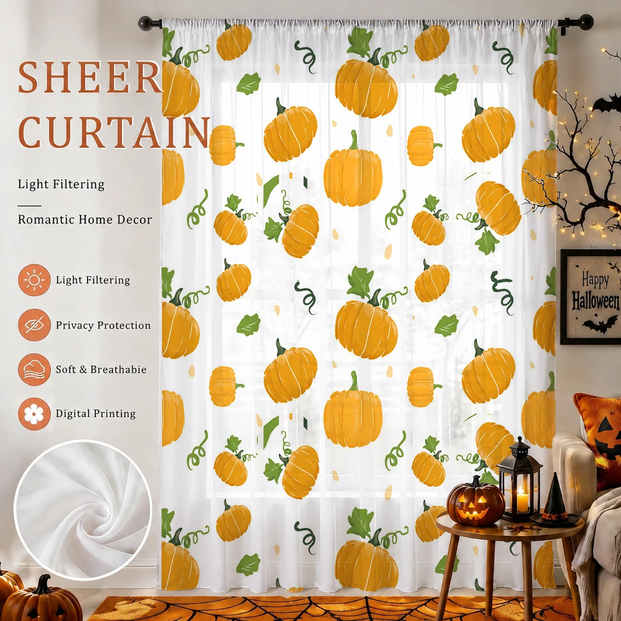 Curtain Sheer Voile - Halloween Sheer Curtain Rod Pocket Halloween