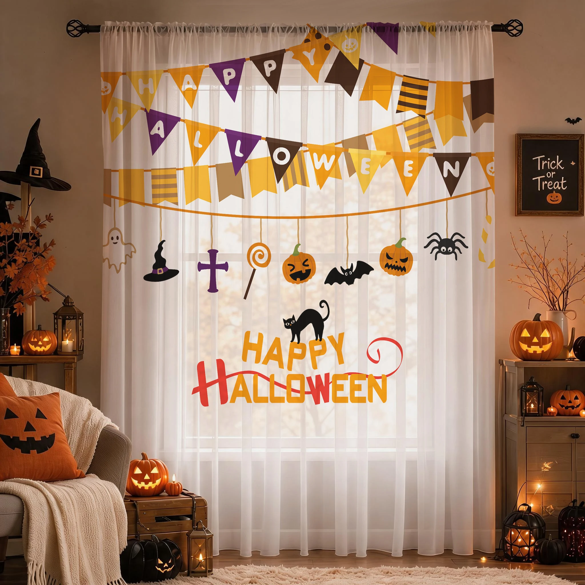 Halloween Festival Sheer Curta - Curtain Sheer Voile recension och pris