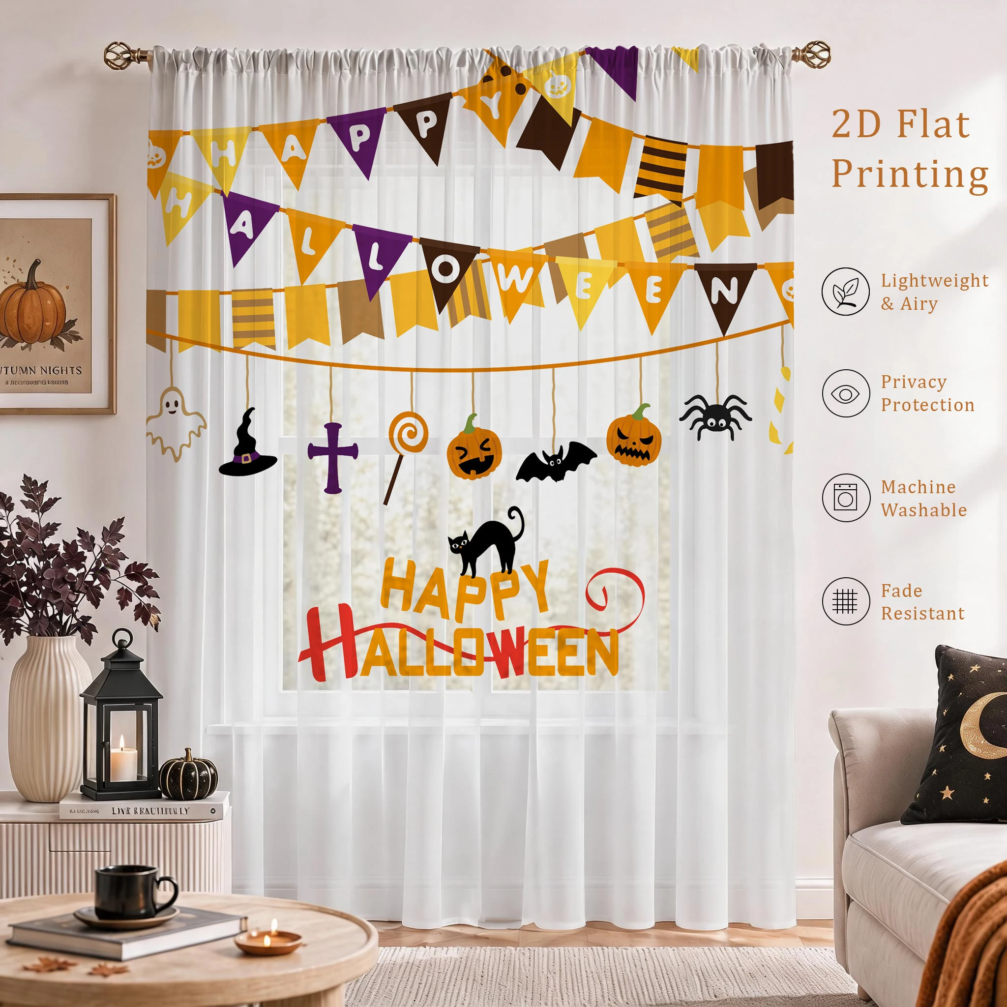 Halloween Festival Sheer Curta - Curtain Sheer Voile recension och pris