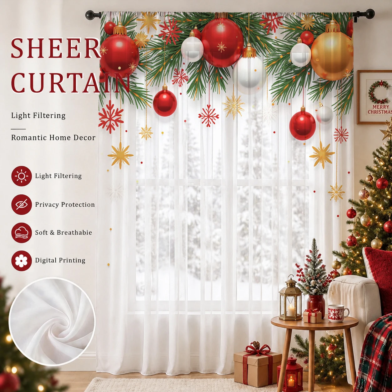 Christmas Day Gradient Sheer C - Curtain Sheer Voile recension och pris