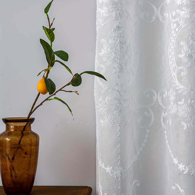 1pc White Embroidered Sheer Cu - Curtain Sheer Voile recension och pris