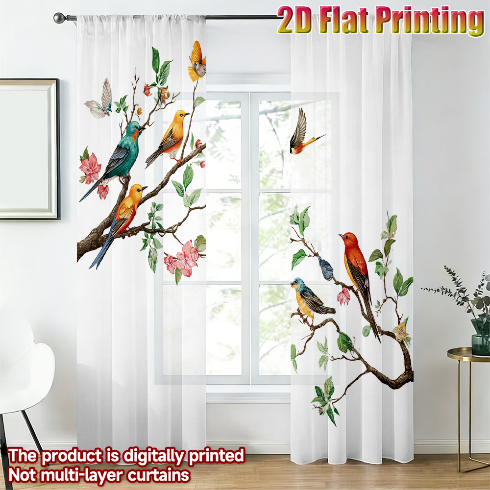 2PCS Colorful Bird Sheer Curta - Curtain Sheer Voile recension och pris