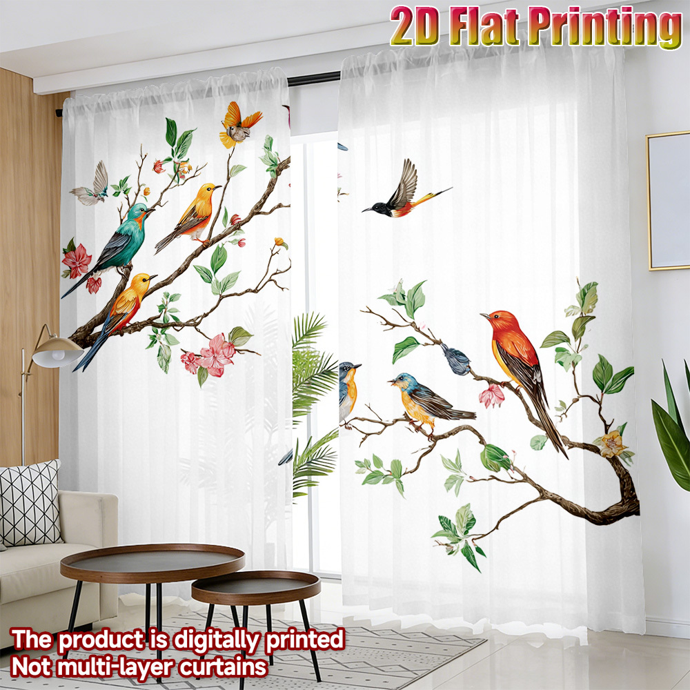 2PCS Colorful Bird Sheer Curta - Curtain Sheer Voile recension och pris