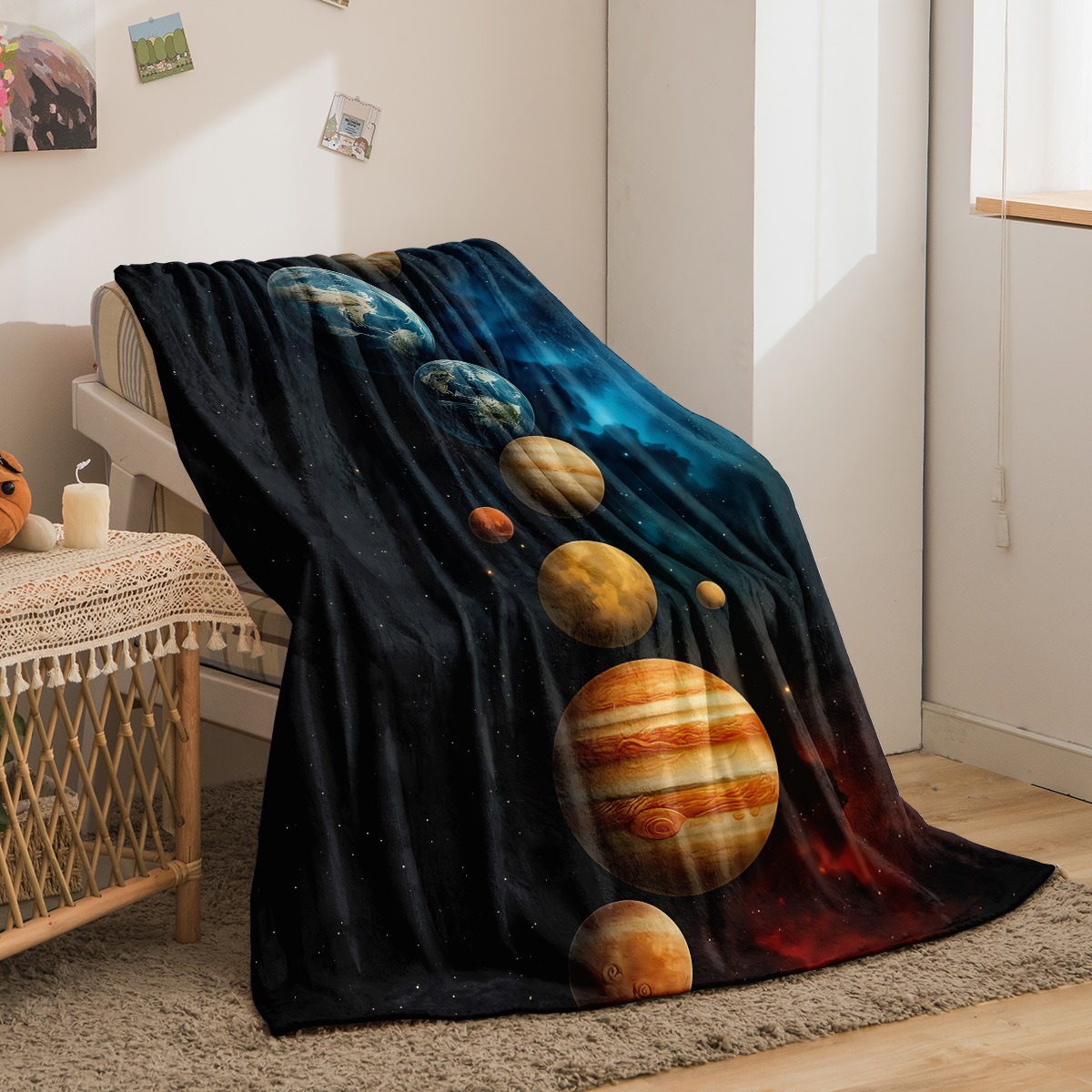 Galaxy Planets Pattern Flannel - Galaxy Home Textiles recension och pris
