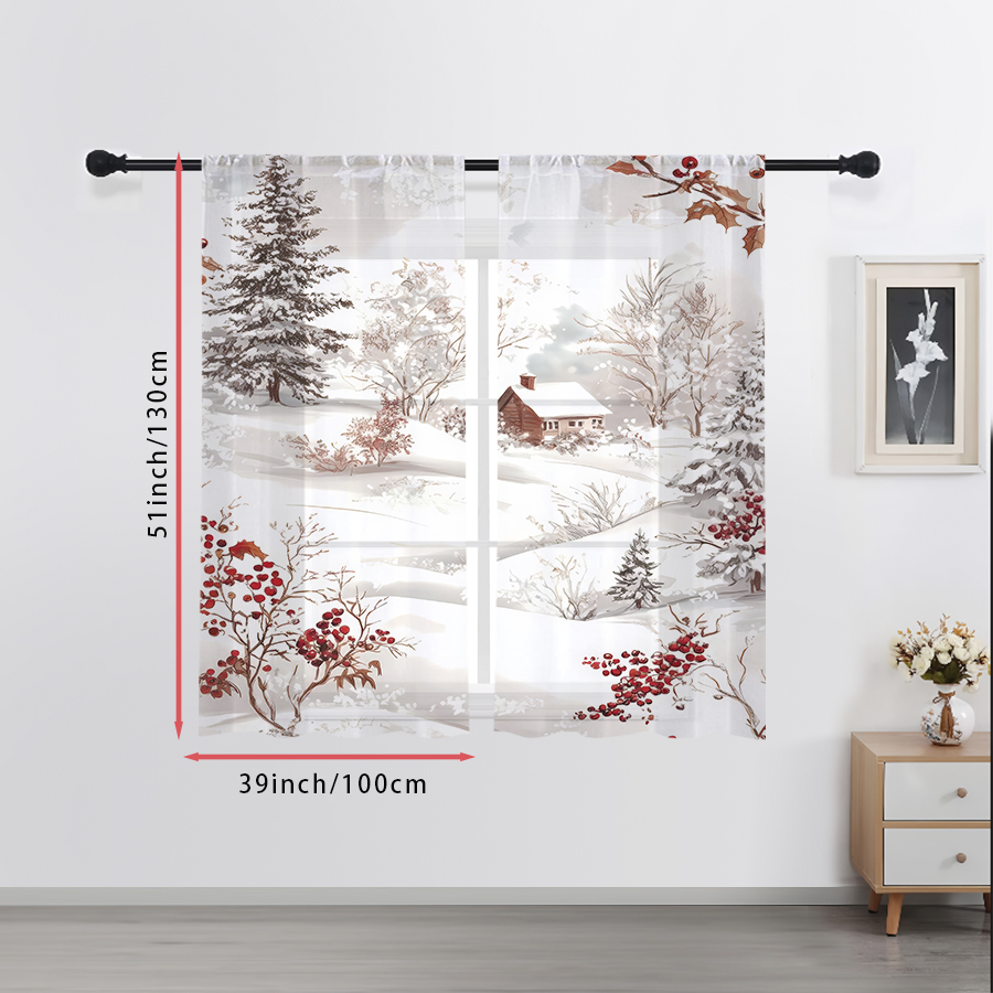 2PCS Sheer Curtains Winter Sno - Curtain Sheer Voile recension och pris