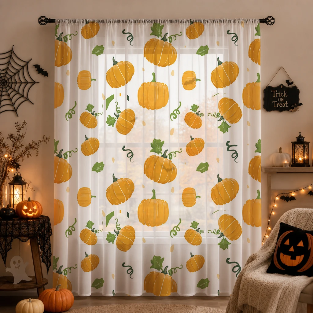 Halloween Sheer Curtain Rod Po - Curtain Sheer Voile recension och pris