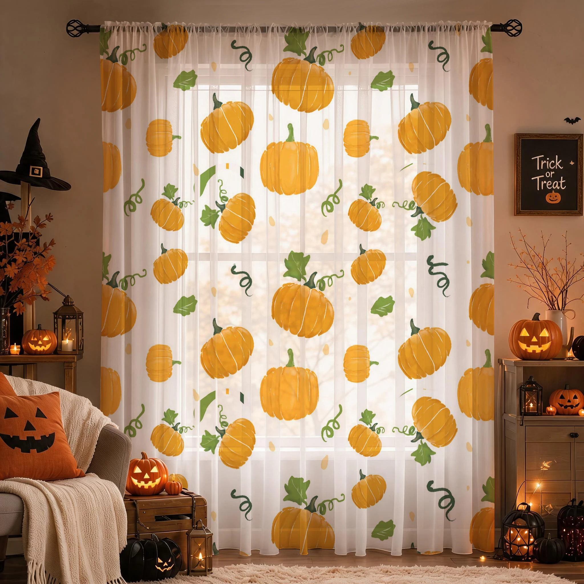 Halloween Sheer Curtain Rod Po - Curtain Sheer Voile recension och pris