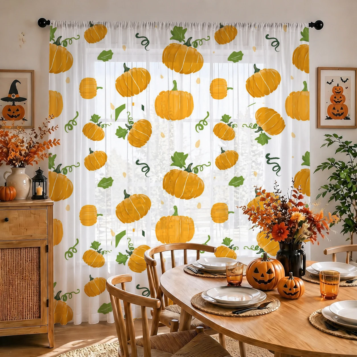 Halloween Sheer Curtain Rod Po - Curtain Sheer Voile recension och pris